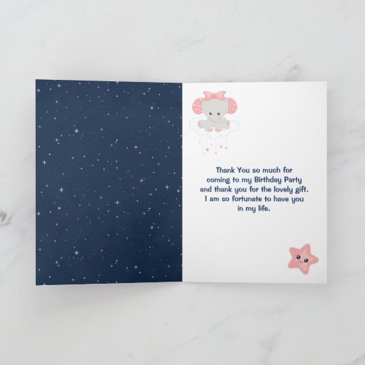 Elephant Pink and Navy Birthday Party Bedankkaart (Binnen)