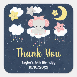 Elephant Pink and Navy Birthday Party Dank u Vierkante Sticker