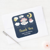 Elephant Pink and Navy Birthday Party Dank u Vierkante Sticker (Envelop)
