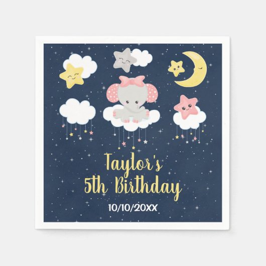 Elephant Pink and Navy Birthday Party Servet (Voorkant)