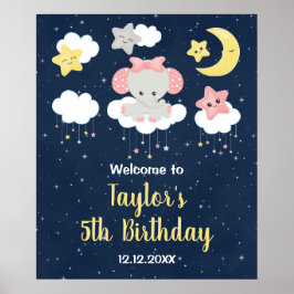 Elephant Pink and Navy Birthday Party Welcome Poster