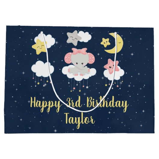 Elephant Pink and Navy Happy Birthday Groot Cadeauzakje (Achterkant)