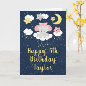 Elephant Pink and Navy Happy Birthday Kaart (Gele Bloem)