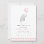 Elephant Pink Balloon Girl Baby shower Kaart (Voorkant)
