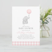 Elephant Pink Balloon Girl Baby shower Kaart (Staand voorkant)