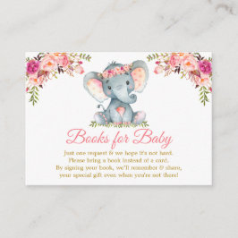 Elephant Pink Bloemen Boeken voor Baby shower Goud Informatiekaartje