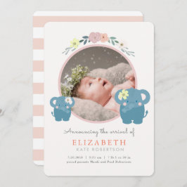 Elephant Pink Bloemen Meisje Foto Aankondiging Geb