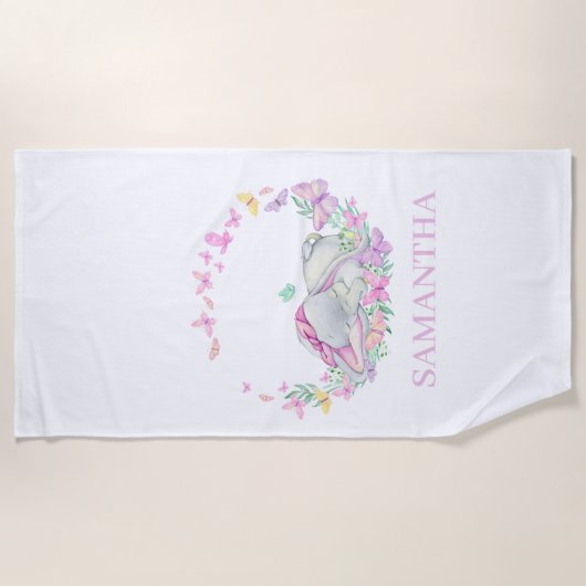 Elephant PINK BUTTERFLFLY Beach Towel Strandlaken (Voorkant)