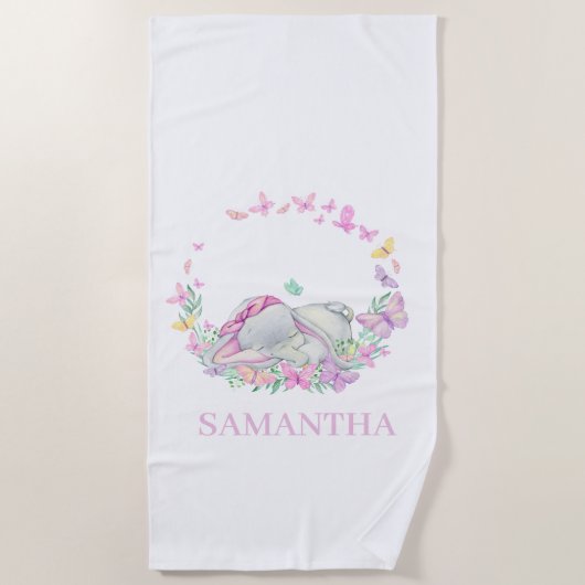 Elephant PINK BUTTERFLFLY Beach Towel Strandlaken (Voorkant)