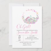 Elephant Pink Butterflies Baby shower Uitnodiging (Voorkant)