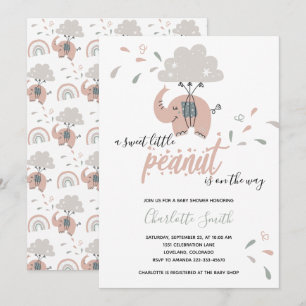 Elephant Pink Cute Girl Baby shower Kaart
