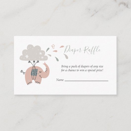 Elephant Pink Cute Girl's Diaper Raffle Informatiekaartje (Voorkant)