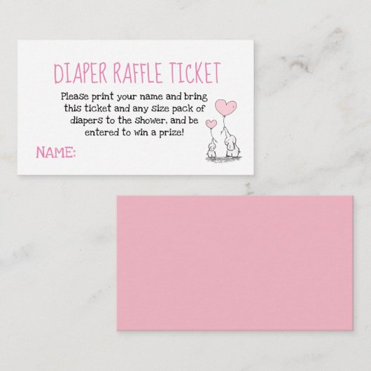Elephant Pink Diaper Raffle Ticket Baby shower Informatiekaartje (Voorkant / Achterkant)