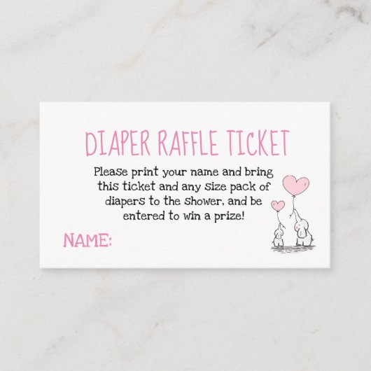 Elephant Pink Diaper Raffle Ticket Baby shower Informatiekaartje (Voorkant)