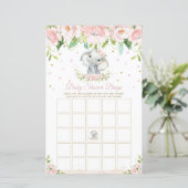 Elephant Pink Floral Baby shower Bingo Game (Staand voorkant)