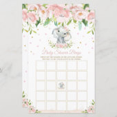 Elephant Pink Floral Baby shower Bingo Game (Voorkant / Achterkant)