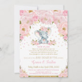 Elephant Pink Floral Baby shower e-mail Girl Kaart (Voorkant)