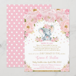 Elephant Pink Floral Baby shower e-mail Girl Kaart