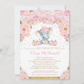 Elephant Pink Floral Baby shower e-mail Girl Kaart (Voorkant)