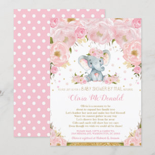 Elephant Pink Floral Baby shower e-mail Girl Kaart