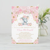Elephant Pink Floral Baby shower e-mail Girl Kaart (Staand voorkant)