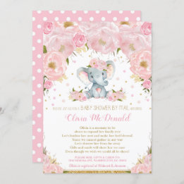 Elephant Pink Floral Baby shower e-mail Girl Kaart