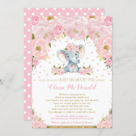 Elephant Pink Floral Baby shower e-mail Girl Kaart
