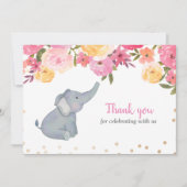 Elephant Pink Floral Baby shower Hartelijk dank Kaart (Voorkant)