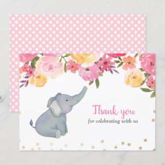 Elephant Pink Floral Baby shower Hartelijk dank Kaart