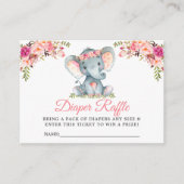 Elephant Pink Floral Baby shower Luier Raffle Informatiekaartje (Voorkant)