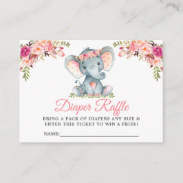 Elephant Pink Floral Baby shower Luier Raffle Informatiekaartje
