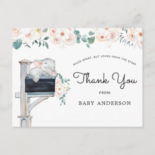 Elephant Pink Floral Baby shower per post Bedankt Briefkaart