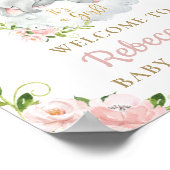 Elephant Pink Floral Baby shower Welkomstteken Poster (Hoek)