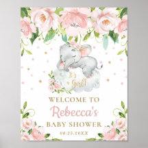 Elephant Pink Floral Baby shower Welkomstteken