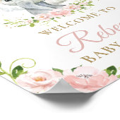 Elephant Pink Floral Baby shower Welkomstteken Poster (Hoek)