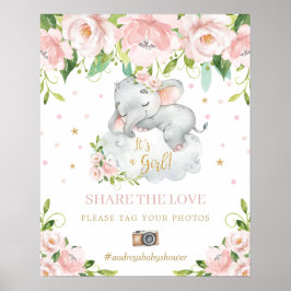 Elephant Pink Floral Deel het Label van de Liefde Poster