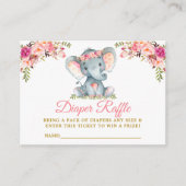 Elephant Pink Floral Diaper Baby shower Raffle Informatiekaartje (Voorkant)