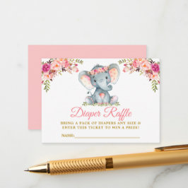Elephant Pink Floral Diaper Baby shower Raffle Informatiekaartje