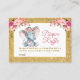 Elephant Pink Floral Diaper Raffle Shower Glitter Informatiekaartje