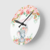 Elephant Pink Floral Kinder Neursery Bedroom Decor Ronde Klok (Hoek)