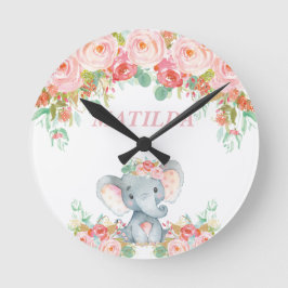Elephant Pink Floral Kinder Neursery Bedroom Decor Ronde Klok