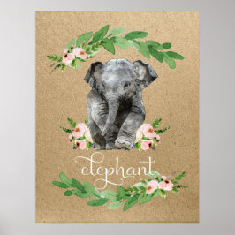 Elephant Pink Floral Nursery Print