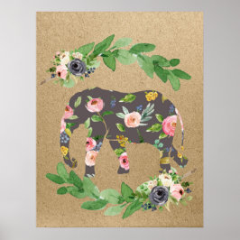 Elephant Pink Floral Nursery Print