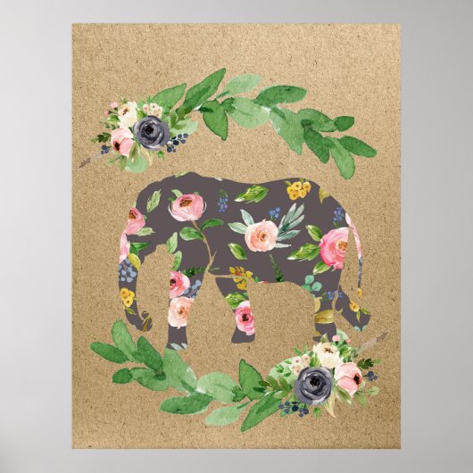 Elephant Pink Floral Nursery Print (Voorkant)