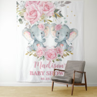 Elephant Pink Floral Twins Baby shower Achtergrond