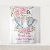Elephant Pink Floral Twins Baby shower Achtergrond Wandkleed (Voorkant)