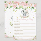 Elephant Pink Floral Well Wwish for Baby Kaart (Voorkant / Achterkant)