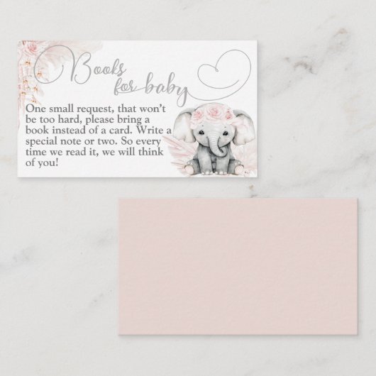 Elephant Pink Flower Boho Baby shower Book Informatiekaartje (Voorkant / Achterkant)