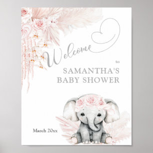 Elephant Pink Flower Boho Baby shower Welkom Foam Poster