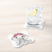 Elephant pink girl baby shower favor kartonnen onderzetters (Insitu)